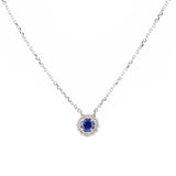 18K Blue Sapphire Mini Circle Necklace with Pave Halo