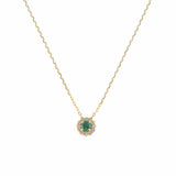 18K Emerald Mini Circle Necklace with Pave Halo