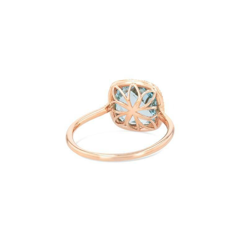 Blue Topaz 8mm Diamond Bezel Cushion Ring