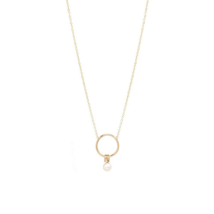 Small Circle Necklace with 3 Rings and Single Pearl