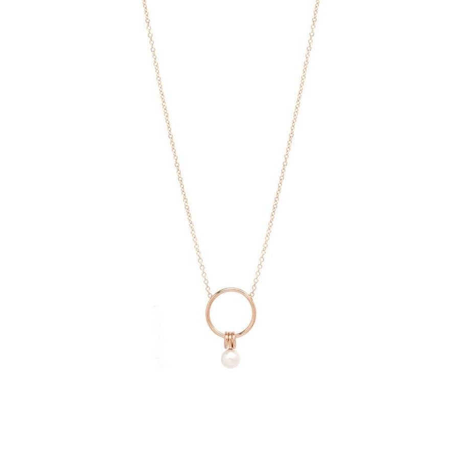 Small Circle Necklace with 3 Rings and Single Pearl