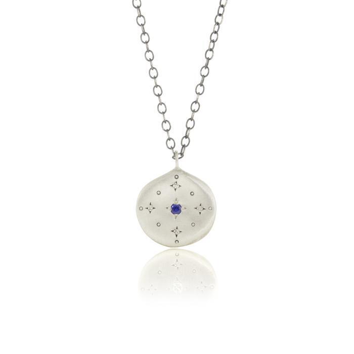 Blue Sapphire New Moon Pendant Necklace