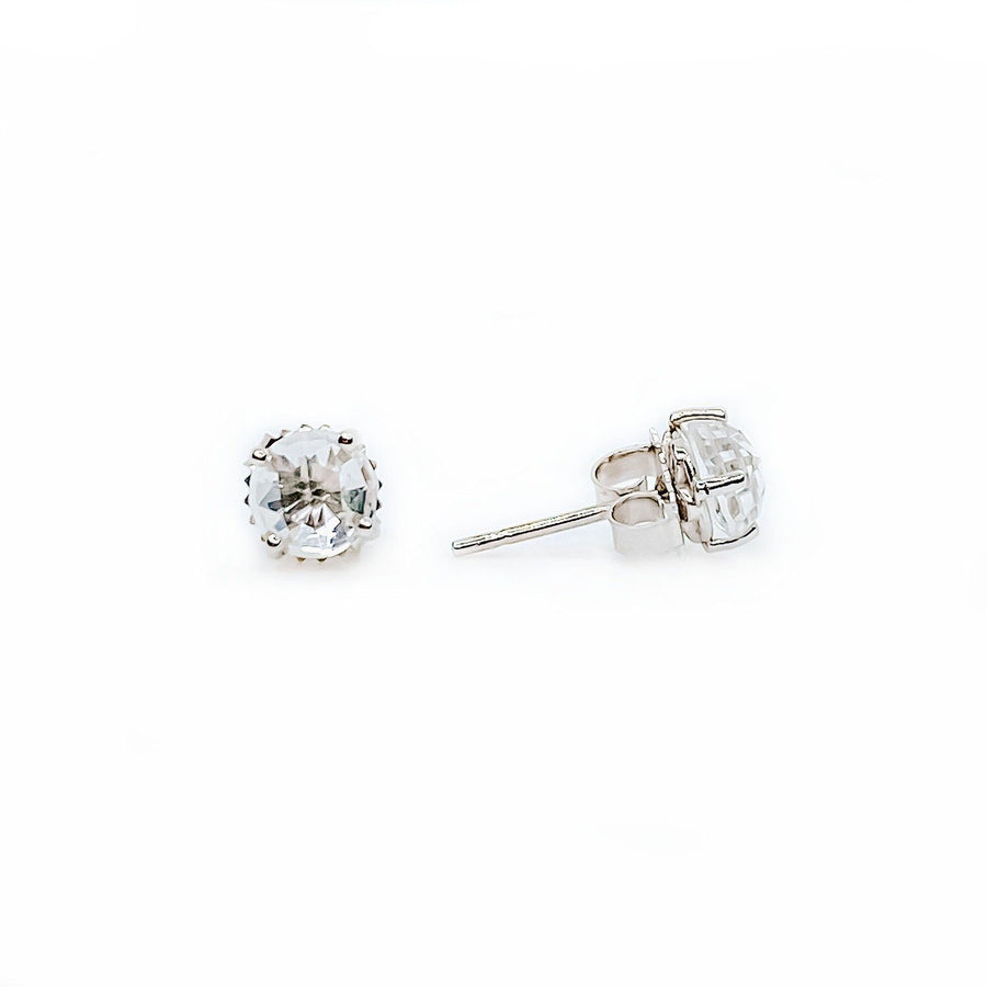 White Topaz Round Faceted Studs