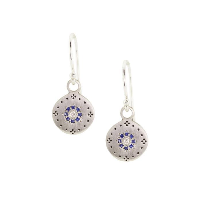 Blue Sapphire Diamond Small Cluster Earrings