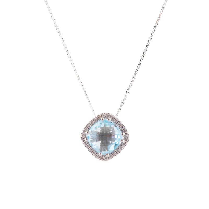 Blue Topaz Cushion Cut Diamond Necklace