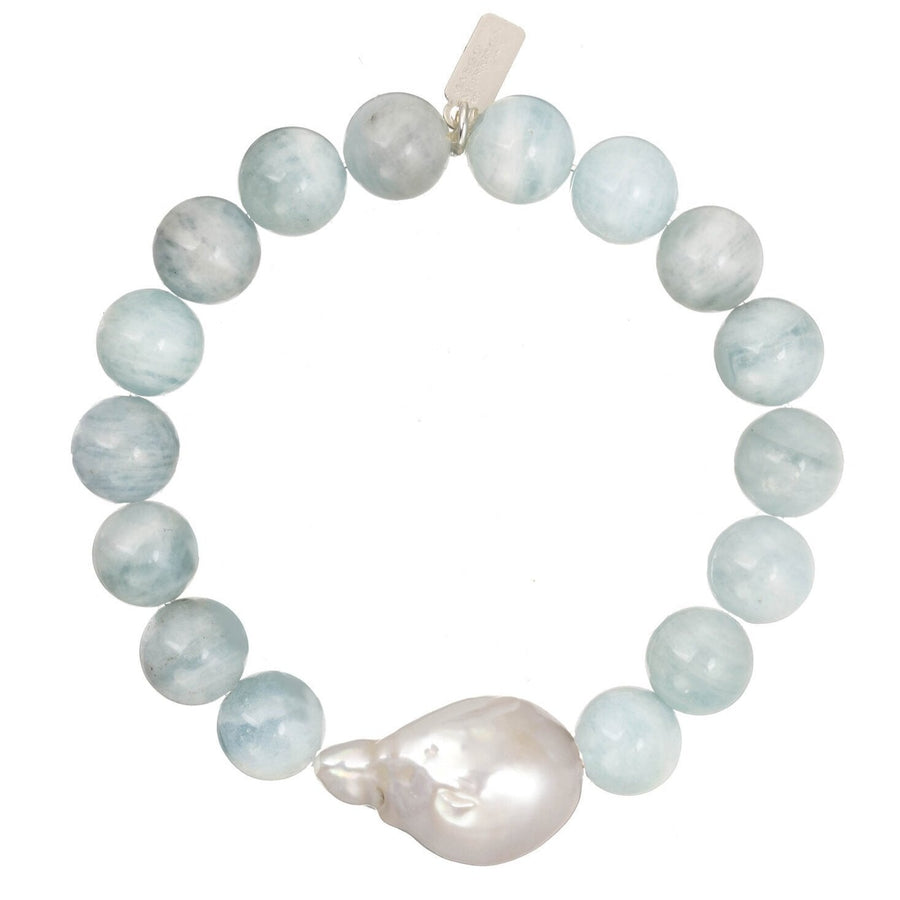 Aquamarine & White Baroque Pearl Bracelet