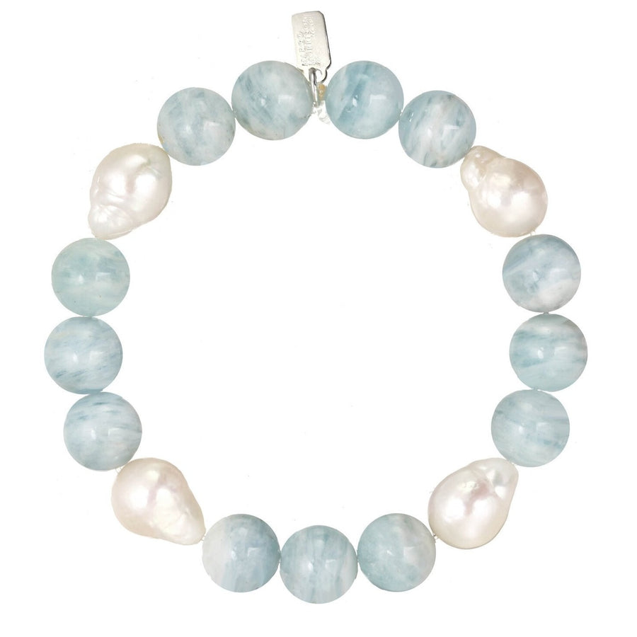 Aquamarine & White Pearls Bracelet