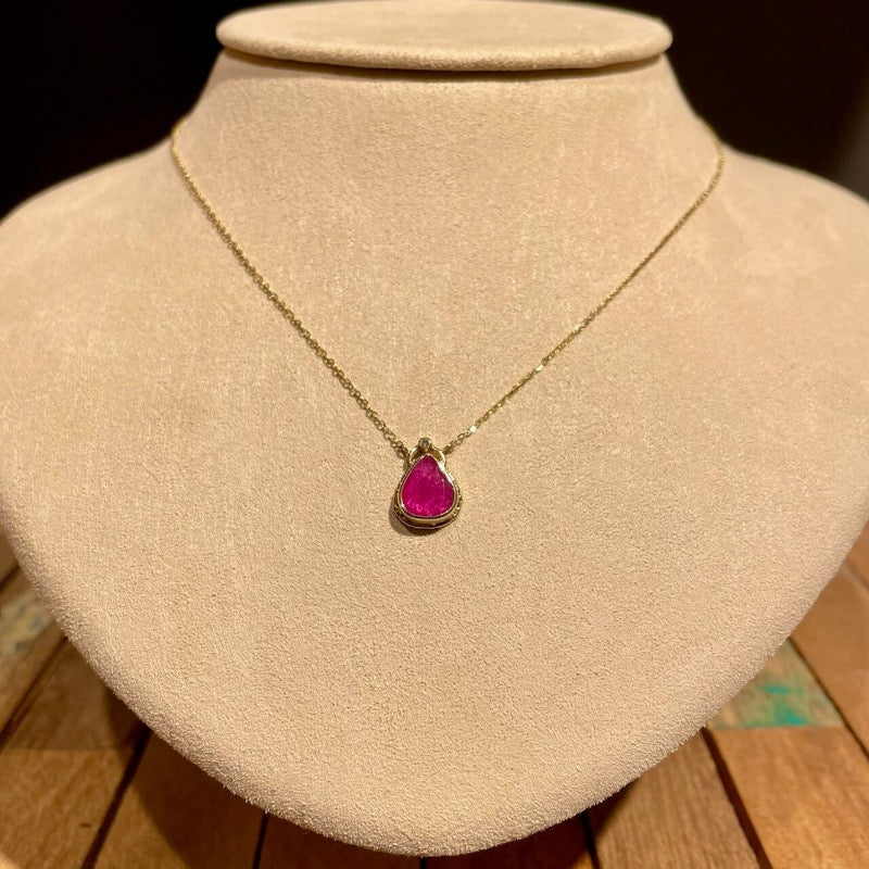 Teardrop Rose Cut Mozambique Ruby and Diamond Necklace