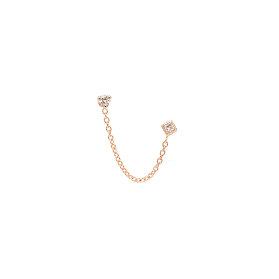 Mixed Diamond Chain Double Stud Earring