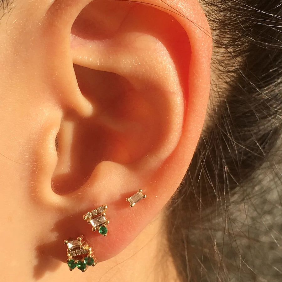 Baguette Bar Emerald Studs