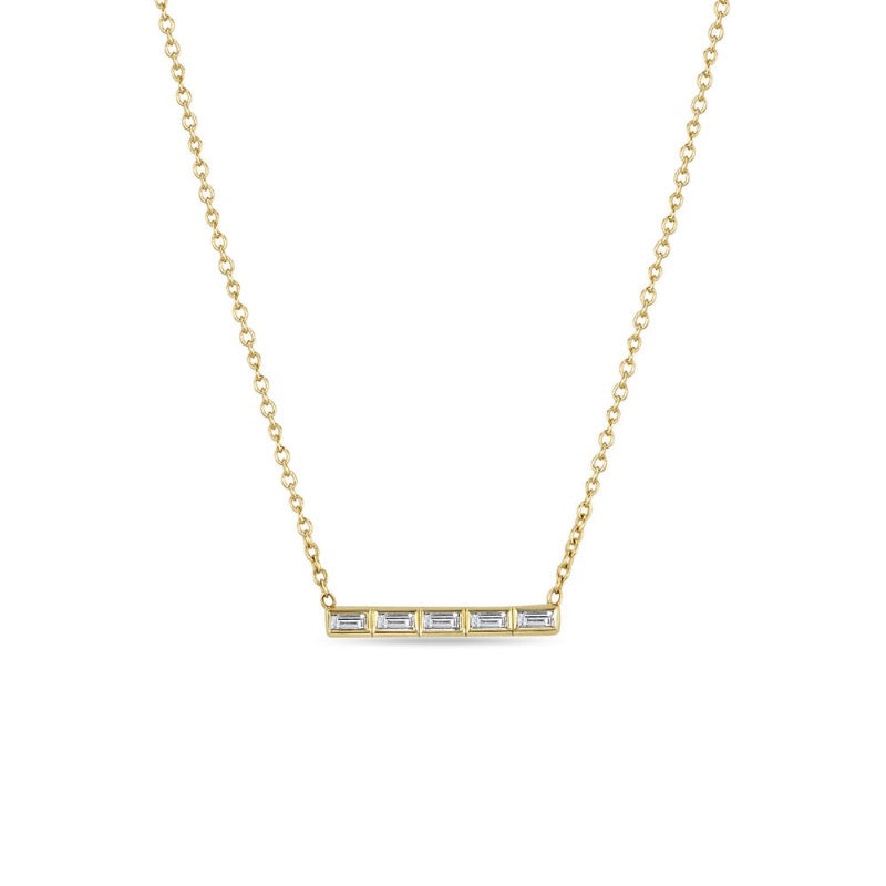 5 Channel Set Baguette Diamond Bar Pendant Necklace