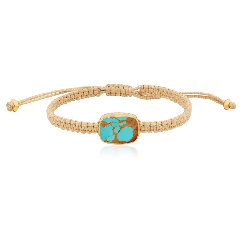 Turquoise Horizontal Stone Gold Woven Bracelet