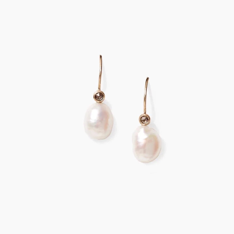 14K Koloa Earrings with White Pearl & Diamond