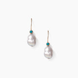 14K Koloa Earrings with Grey Pearl and Turquoise