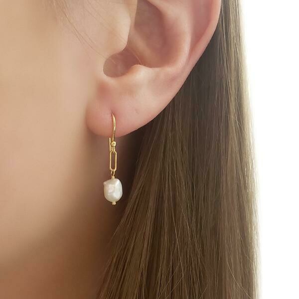 Pearl Nugget Paperclip Earrings