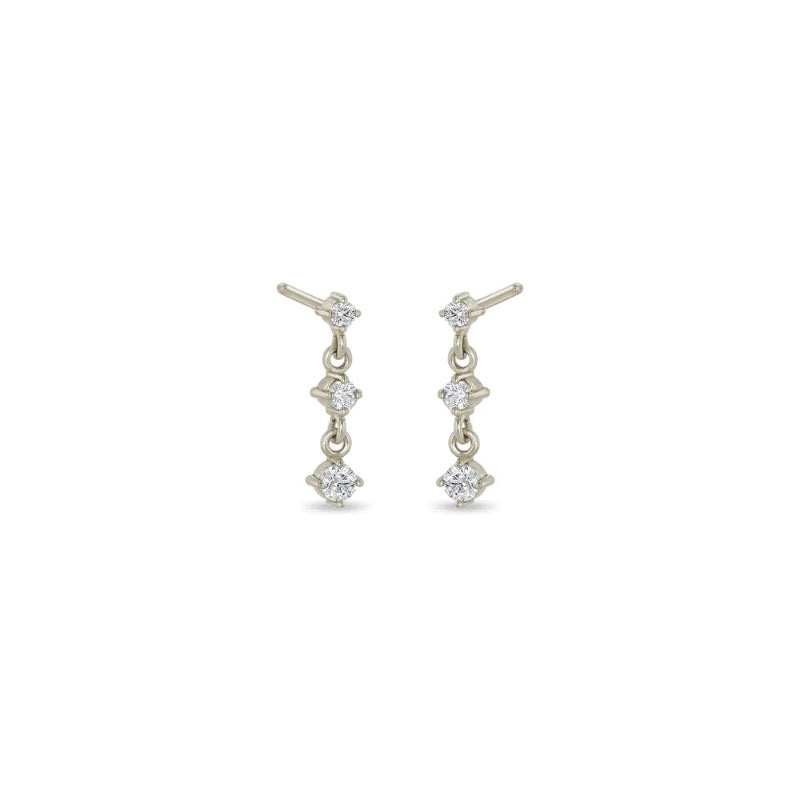 3 Linked Graduated Prong Diamond Drop Earrings