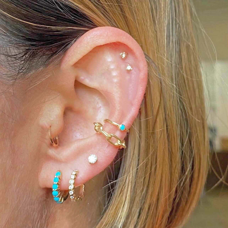 Prong Set Turquoise Small Hinge Huggie Hoops