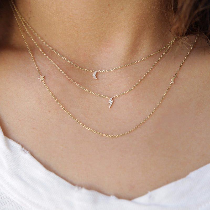Itty Bitty Off-Center Moon And Star Necklace