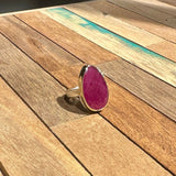 Teardrop Rose Cut Indian Ruby Ring with Triple Satellite Diamonds