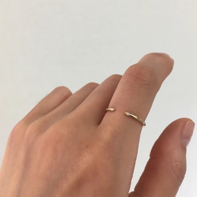 14k Gold White Two Diamond Cuff Ring
