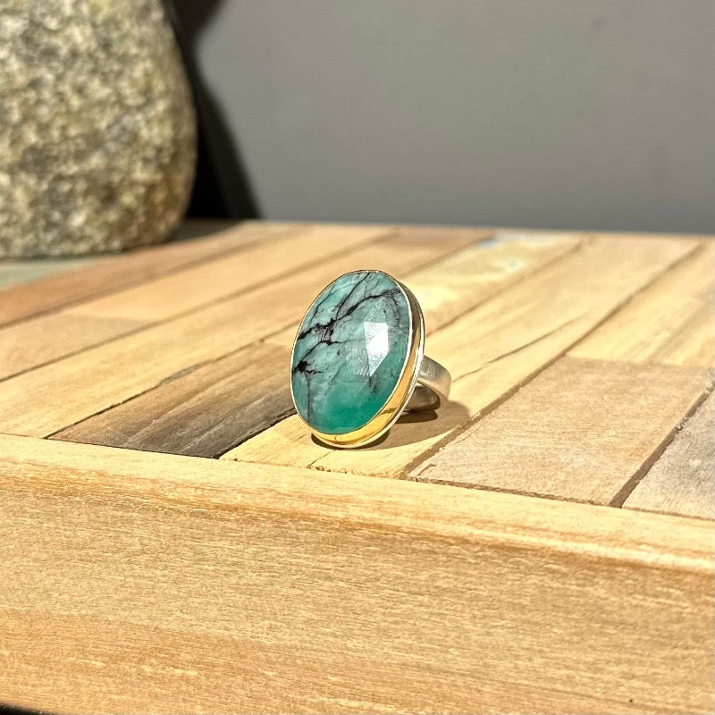 Vertical Oval Rose Cut Emerald Ring
