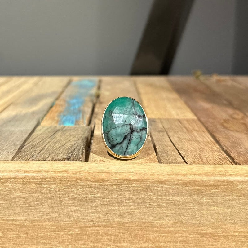 Vertical Oval Rose Cut Emerald Ring