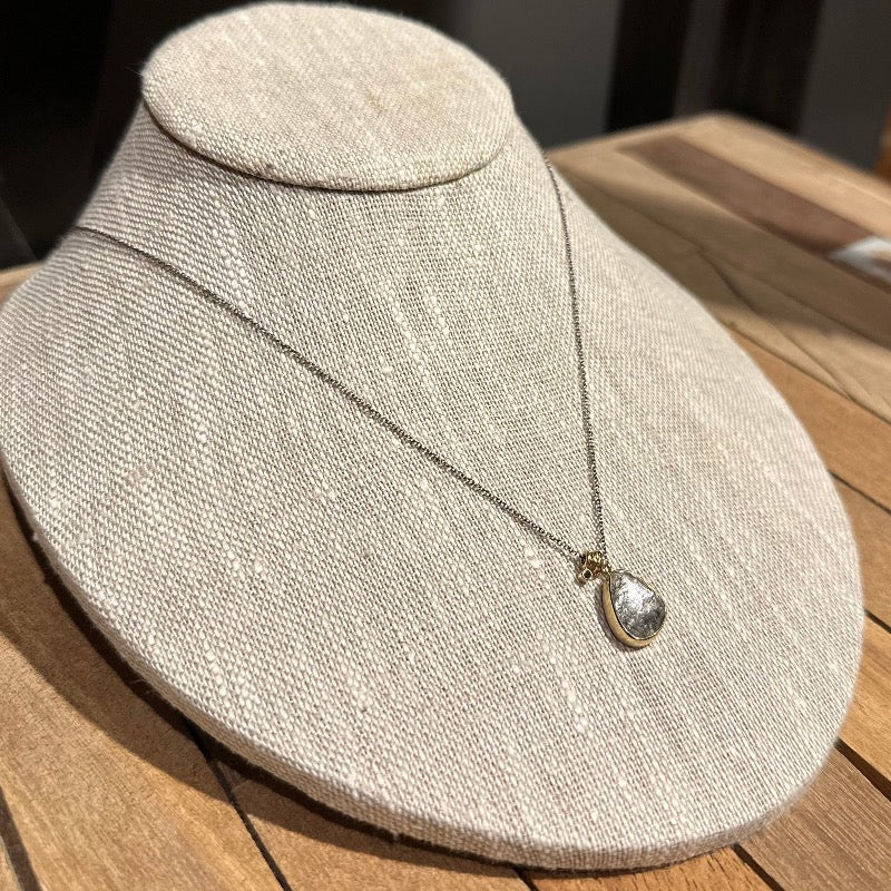 Asymmetrical Tourmalinated Quartz Necklace with Black Diamond