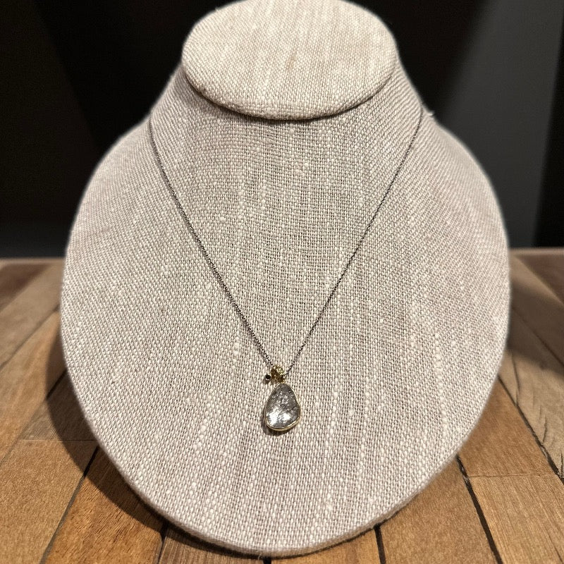 Asymmetrical Tourmalinated Quartz Necklace with Black Diamond