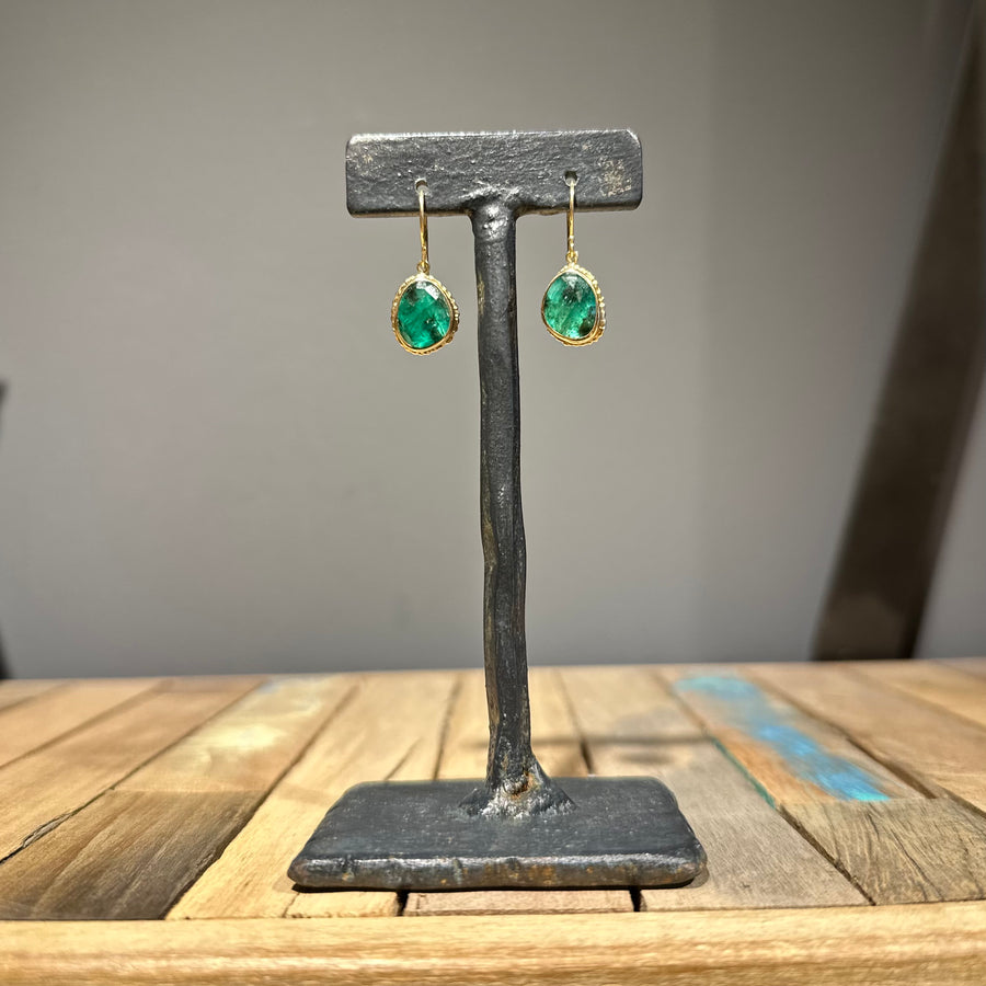 Zambian Emerald with Lava Edge Drop Earrings