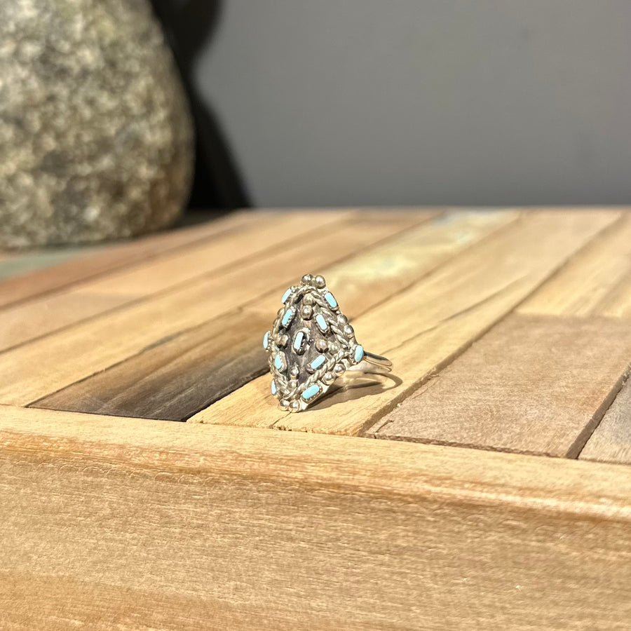 Sterling Silver Diamond Shape with Turquoise Ring