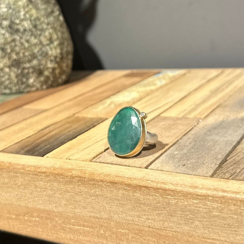 Asymmetrical Emerald with Satellite Diamond