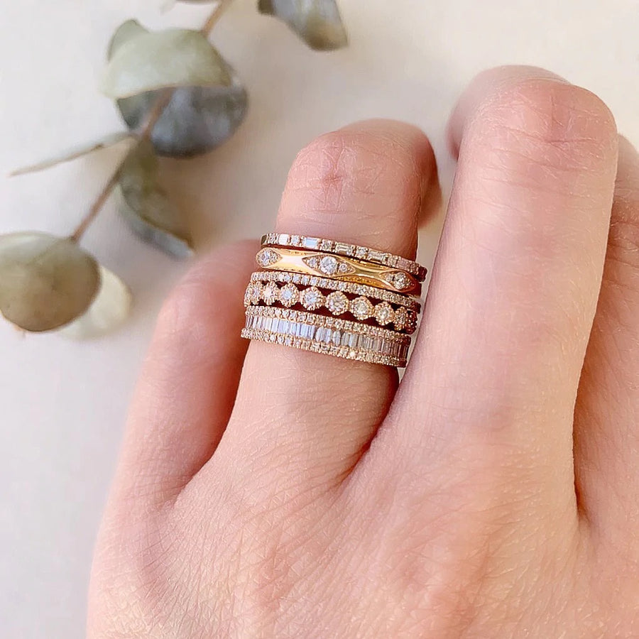 Halfway Channel Baguette with Diamond Edge Band