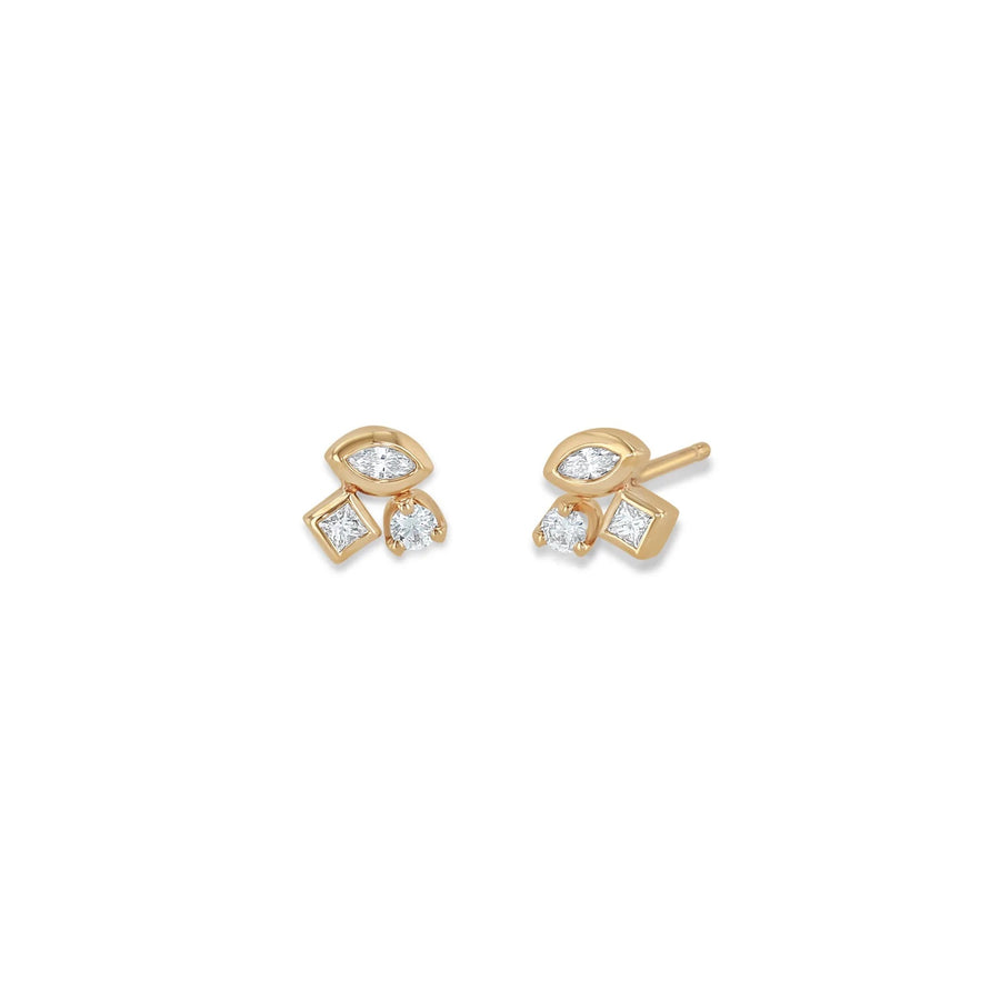 Mixed Cut Diamond Cluster Studs