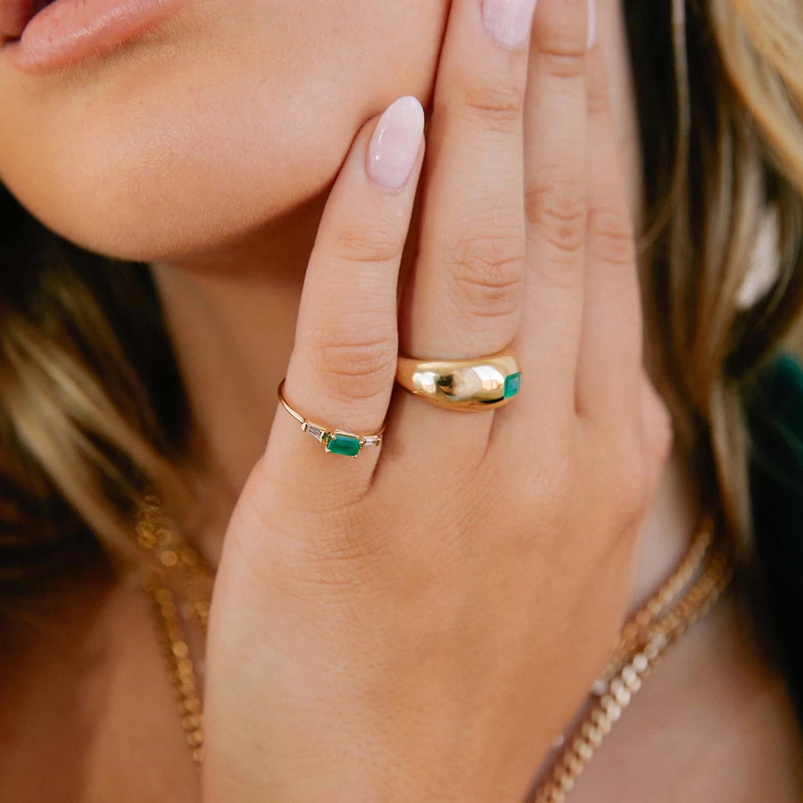 Emerald Cut Emerald & Tapered Baguette Diamond 3 Stone Ring