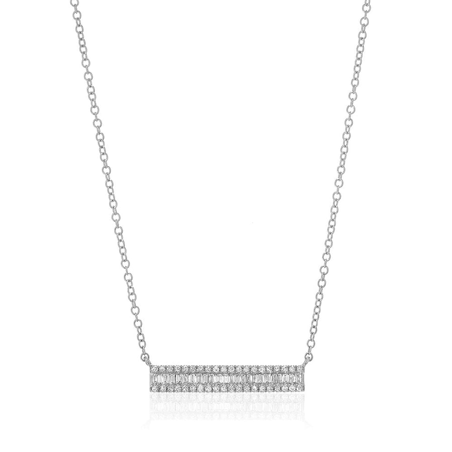Channel Baguette with Diamond Edge Bar Necklace