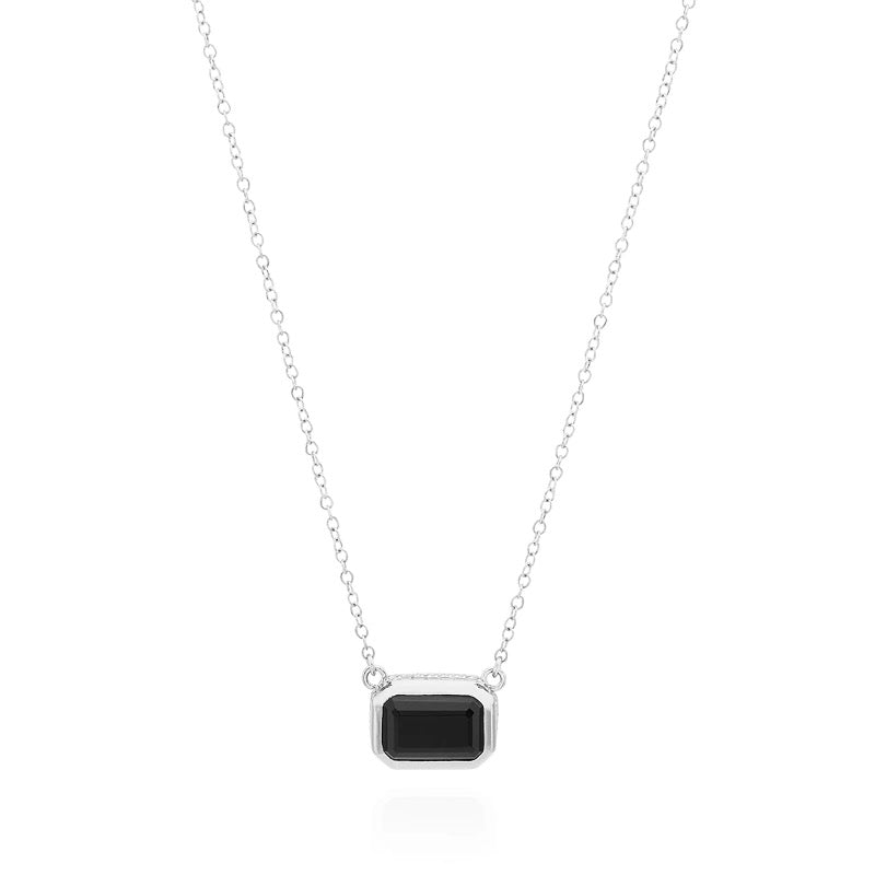 Small Black Onyx Rectangle Necklace - Silver