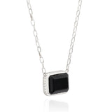Large Black Onyx Rectangle Necklace - Silver