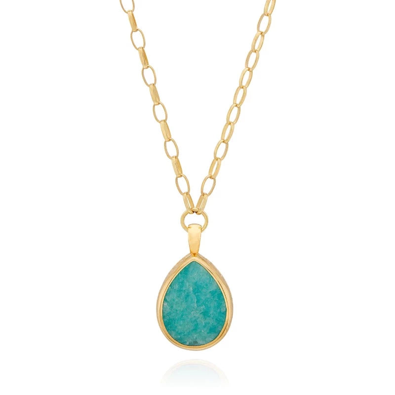 Gold Plated Large Amazonite Teardrop Necklace