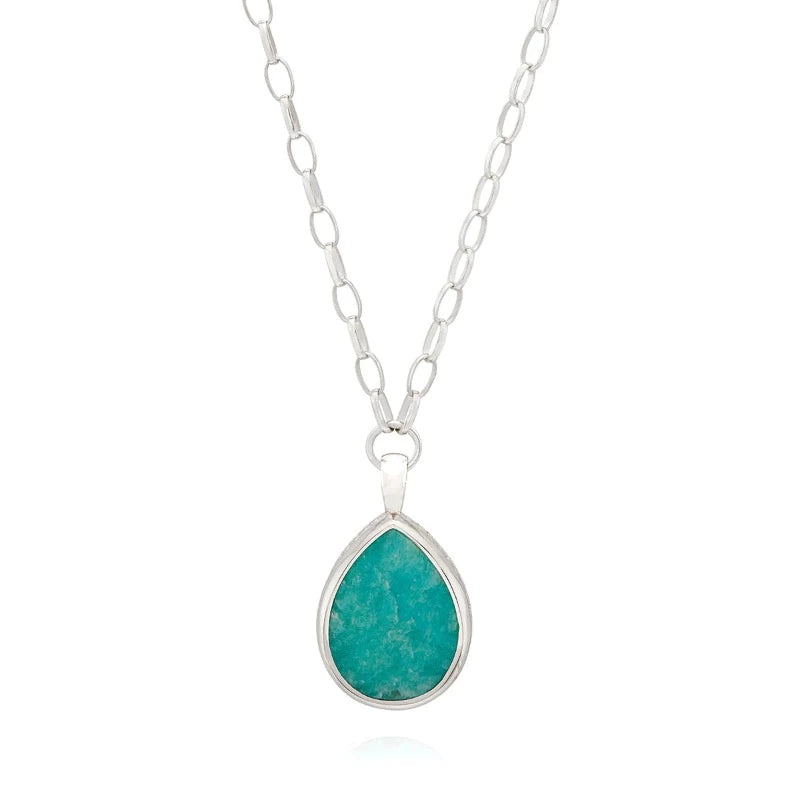 Sterling Silver Large Amazonite Teardrop Necklace