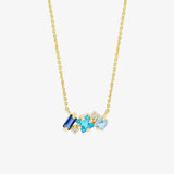 Blue Ombre Mix Stone Bar Necklace
