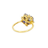 English Blue Topaz, Iolite Diamond Blossom Ring