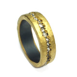 Yellow Gold Wide Band With Inverted White Diamonds