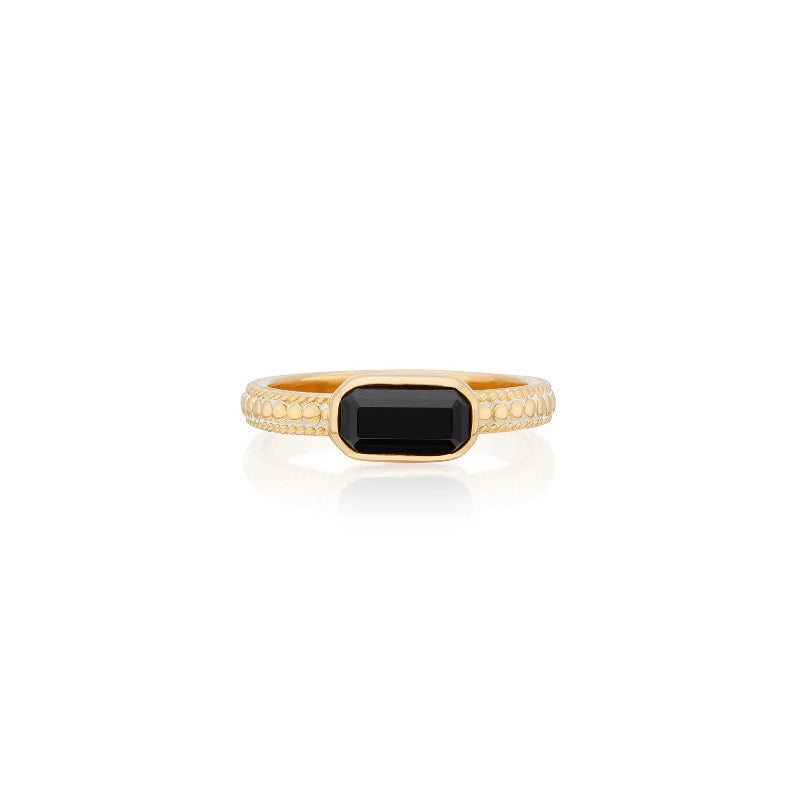 Small Black Onyx Rectangle Ring - Gold