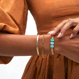 Turquoise Three Stone Gold Woven Bracelet
