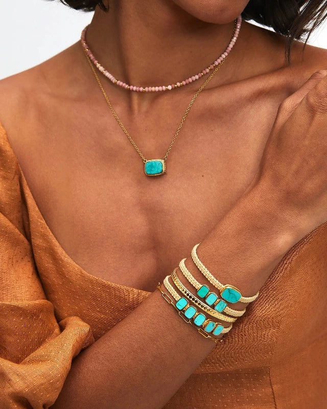 Turquoise Horizontal Stone Gold Woven Bracelet