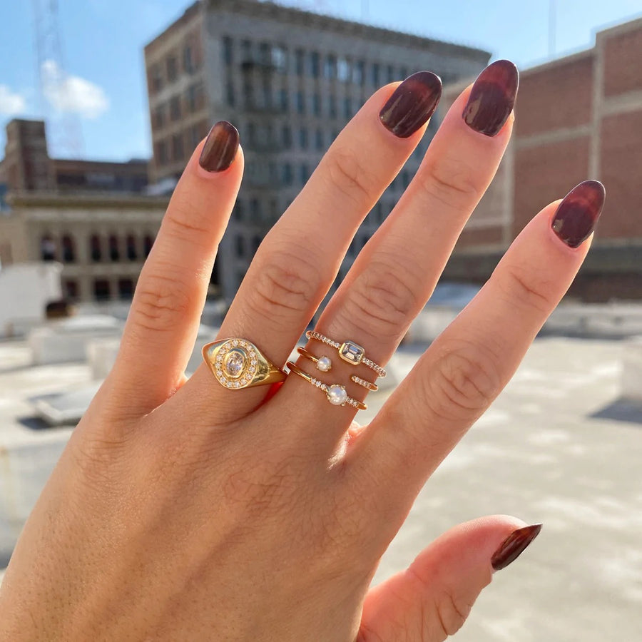 Prong Pearl & Diamond Pave Ring