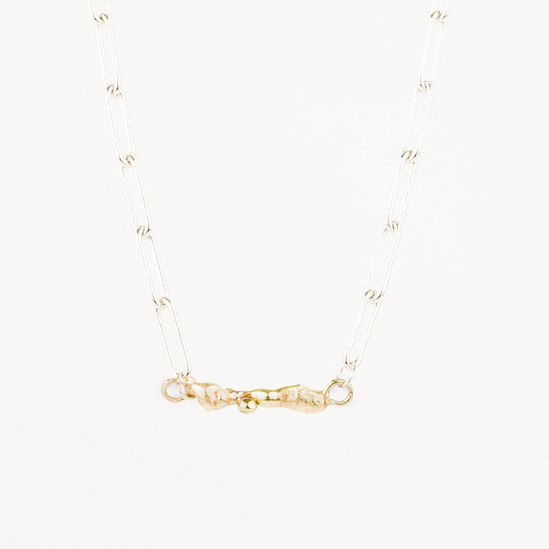 Sterling & 14k Small Twig Bar Paperclip Chain Necklace