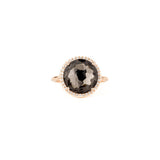 Black Night Quartz 12mm Diamond Bezel Round Ring