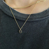14k Gold Emerald Cut Blue Sapphire Wisp Necklace