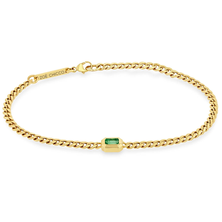 Small Curb Chain Emerald Cut Emerald Bezel Bracelet